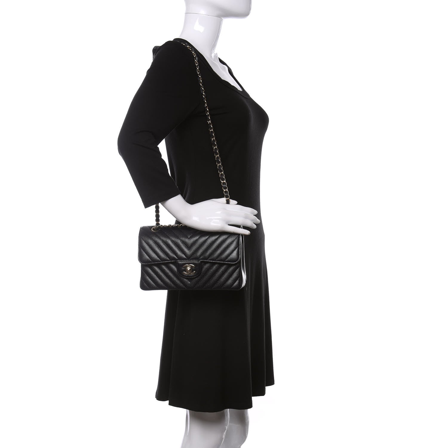 Chanel Caviar Chevron Quilted Small Double Flap Navy Blue 2 of 10