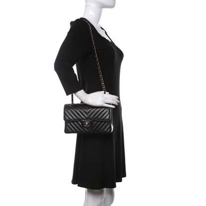 Chanel Caviar Chevron Quilted Small Double Flap Navy Blue 2 of 10