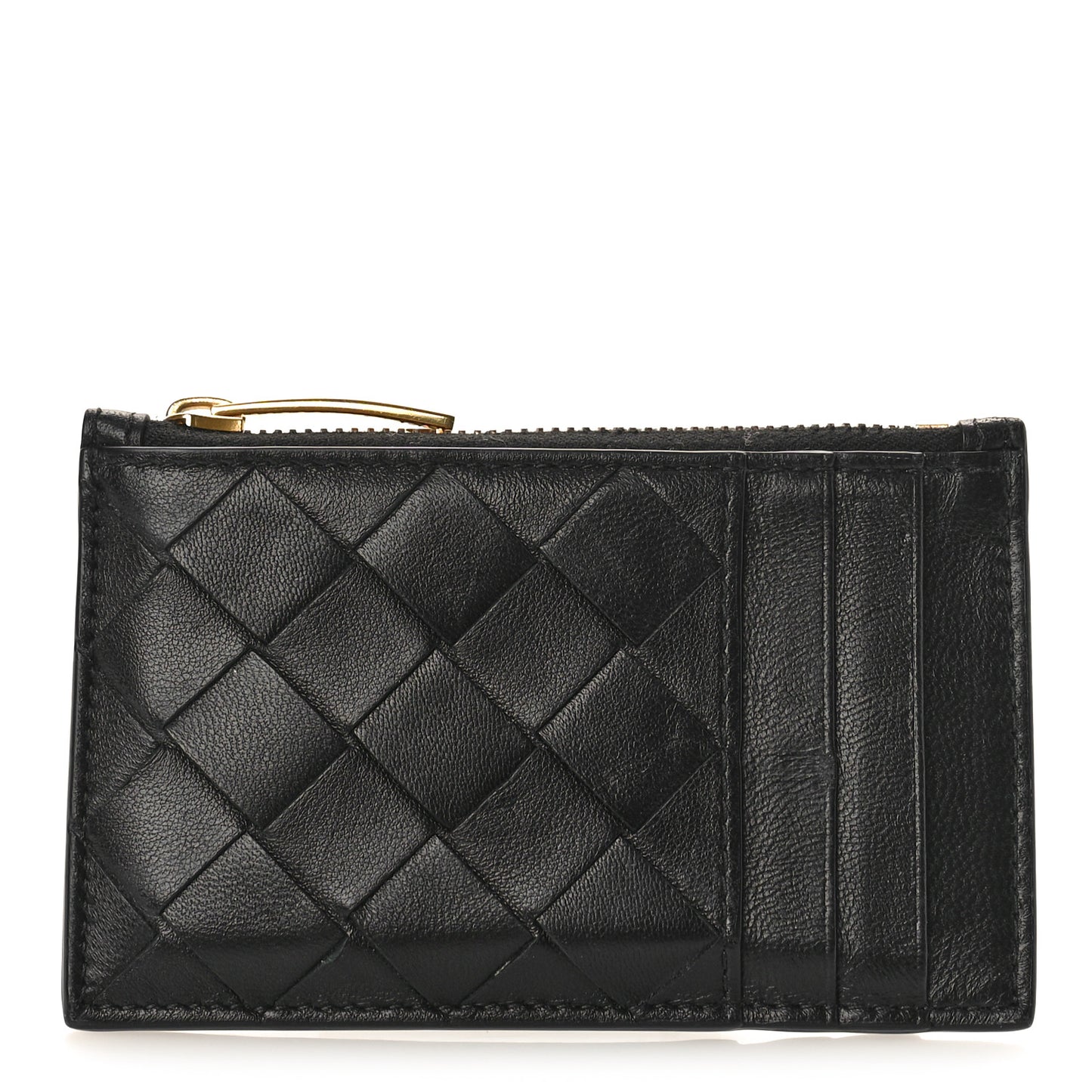Calfskin Intrecciato Zip Card Holder Black