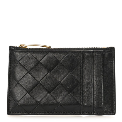 Bottega Veneta Calfskin Intrecciato Zip Card Holder Black 1 of 8