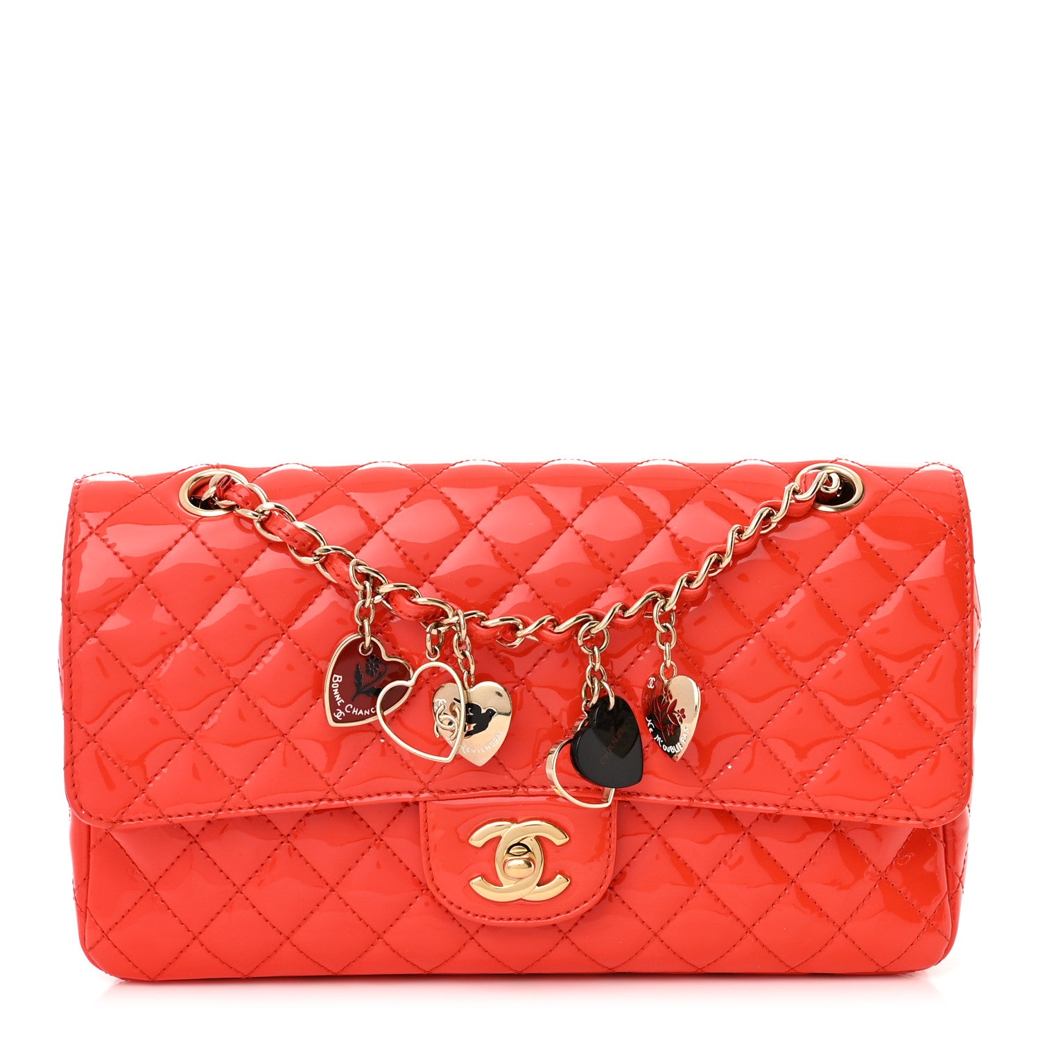 Chanel Patent Calfskin Quilted Valentine Charms Medium Single Flap Red 1 of 10