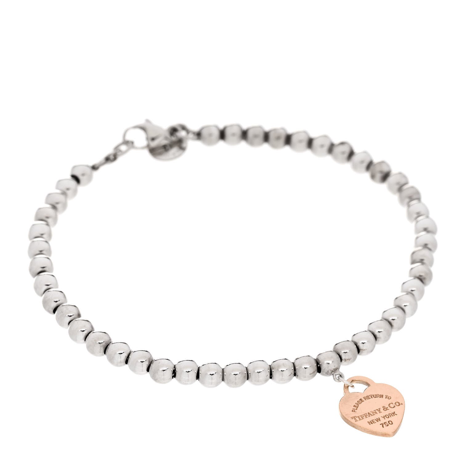 Tiffany Sterling Silver 18K Rose Gold Return to Tiffany Heart Bead Bracelet 1 of 6