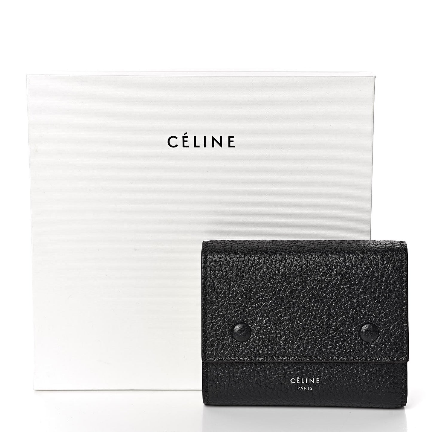 Drummed Calfskin Small Multifunction Folded Wallet Black
