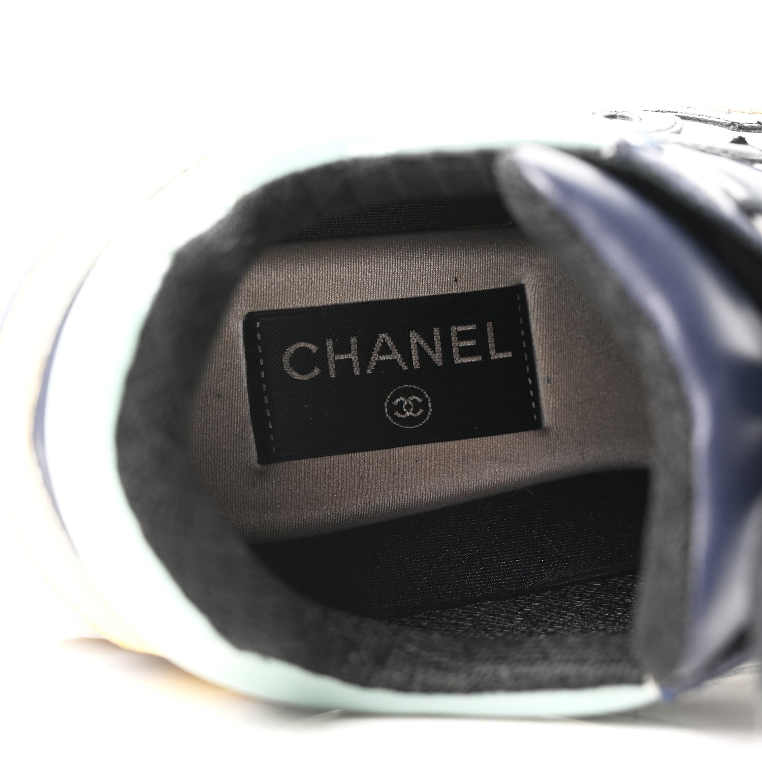 Chanel Calfskin Patent CC Sneakers 38 White Blue Yellow 8 of 9