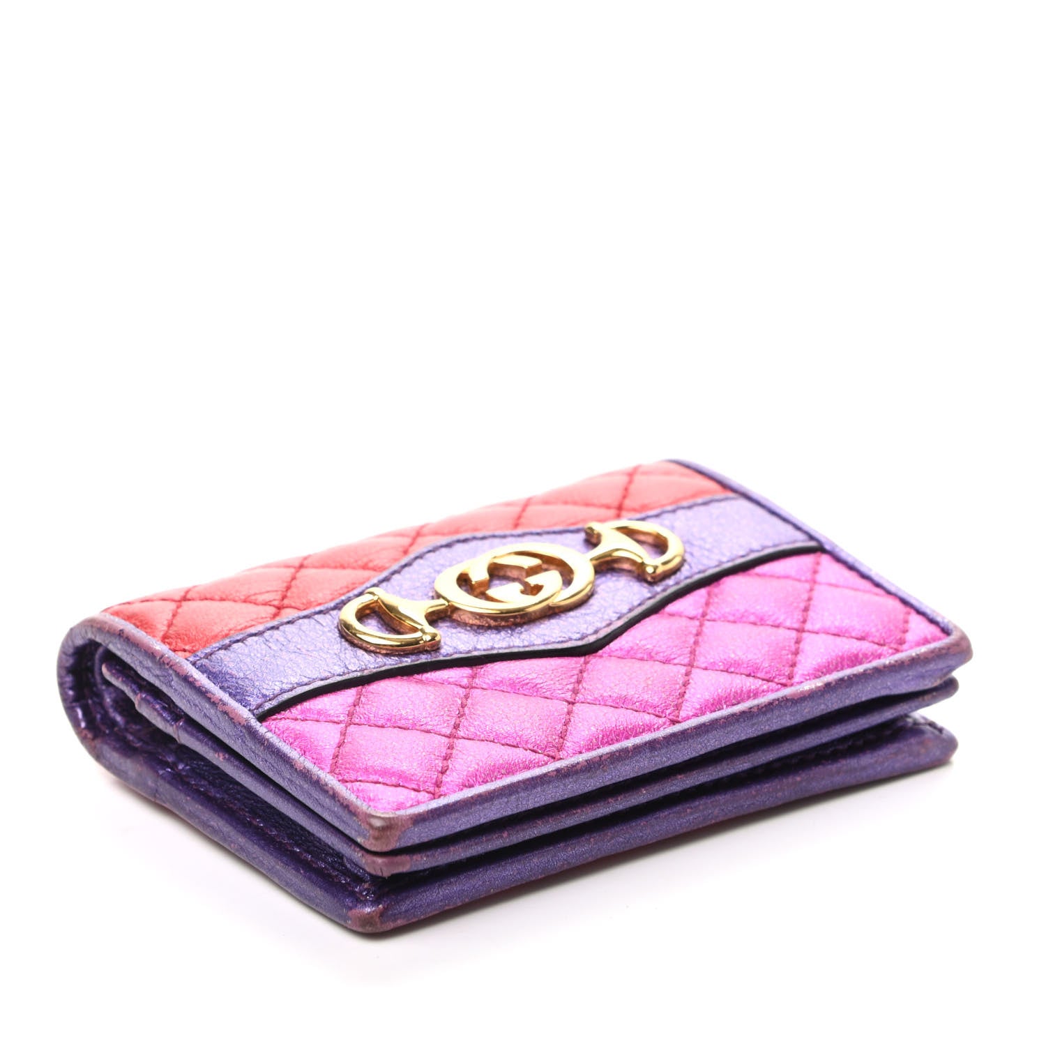Gucci Laminated Nappa Trapuntata Zumi Card Case Rosso Fuxia Bizantin 4 of 9