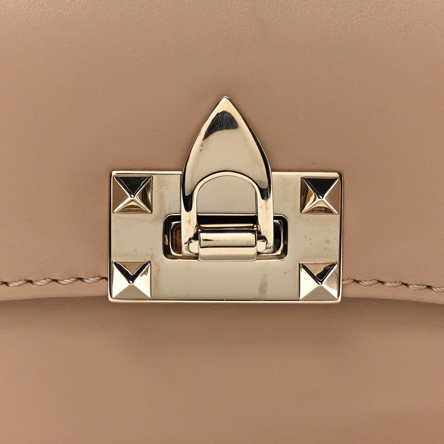 Valentino Garavani Vitello Rockstud Flip Lock Shoulder Flap Bag Beige 7 of 9