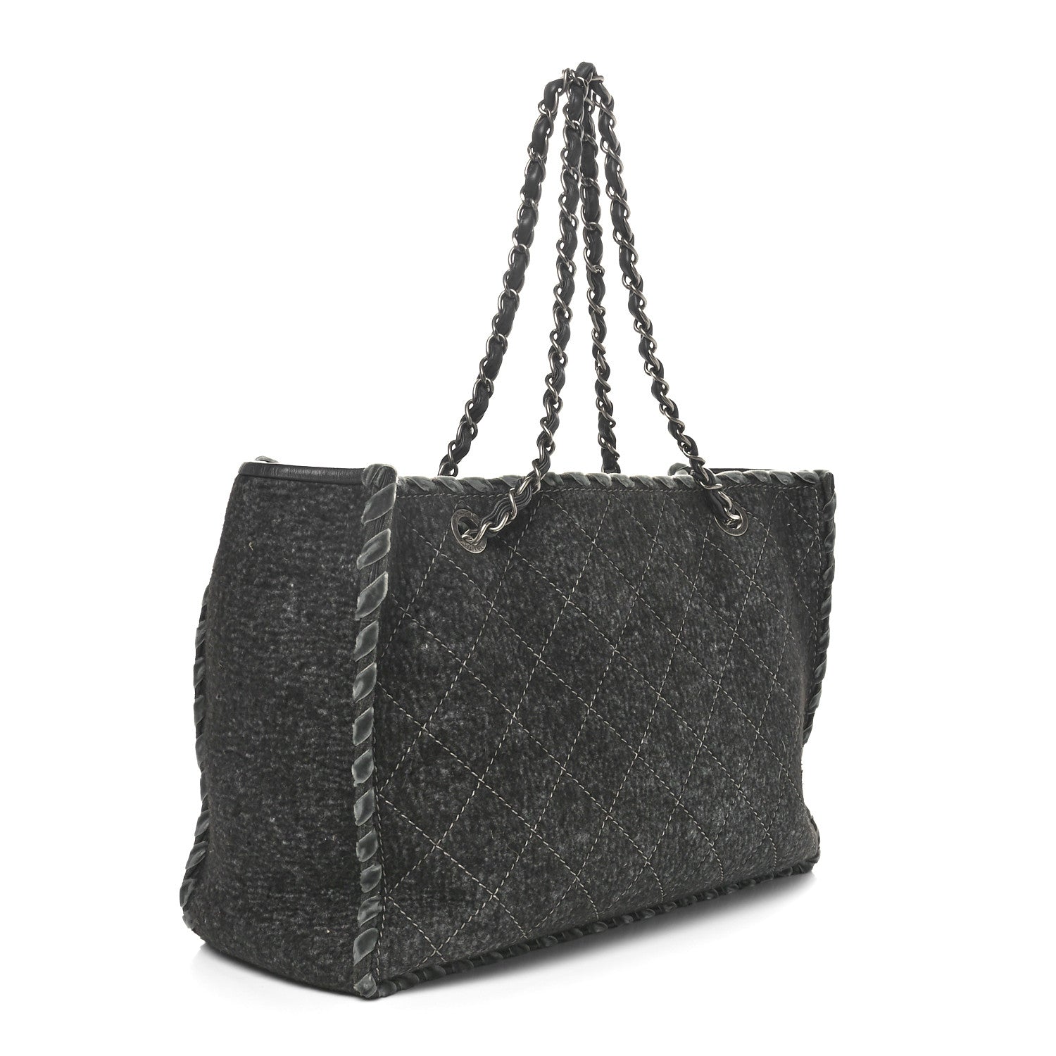 Chanel Wool Felt Quilted Large Shopping Tote Grey 3 of 10