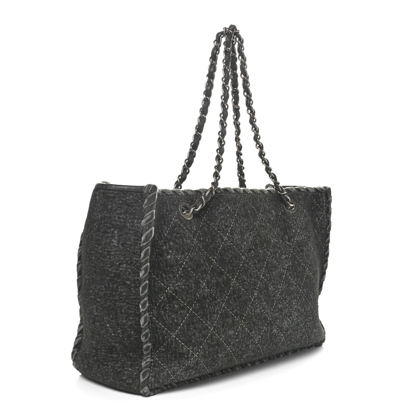 Wool Felt Quilted Large Shopping Tote Grey