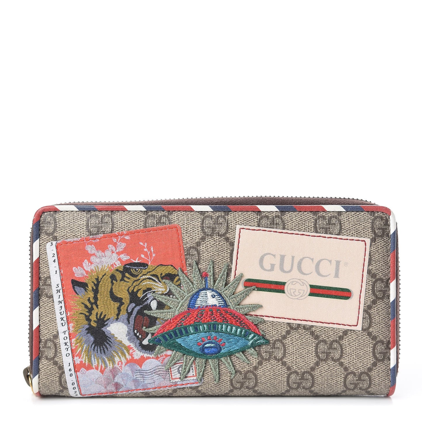 GG Supreme Monogram Courrier Embroidered UFO Zip Around Wallet