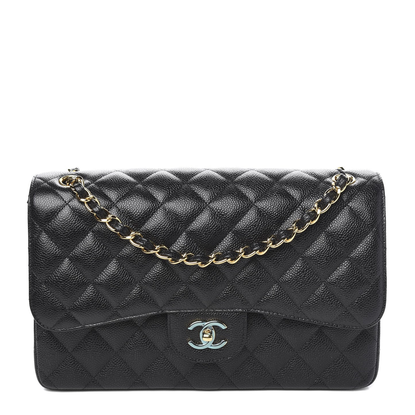 Caviar Quilted Jumbo Double Flap Black