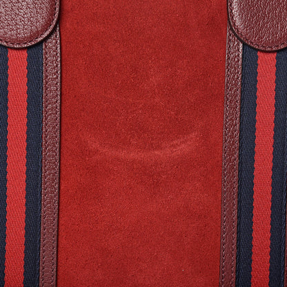 Gucci Suede Daino Textured Dollar Calfskin Web Medium Duffle Bag Romantic Cerise Chardonnay 10 of 12