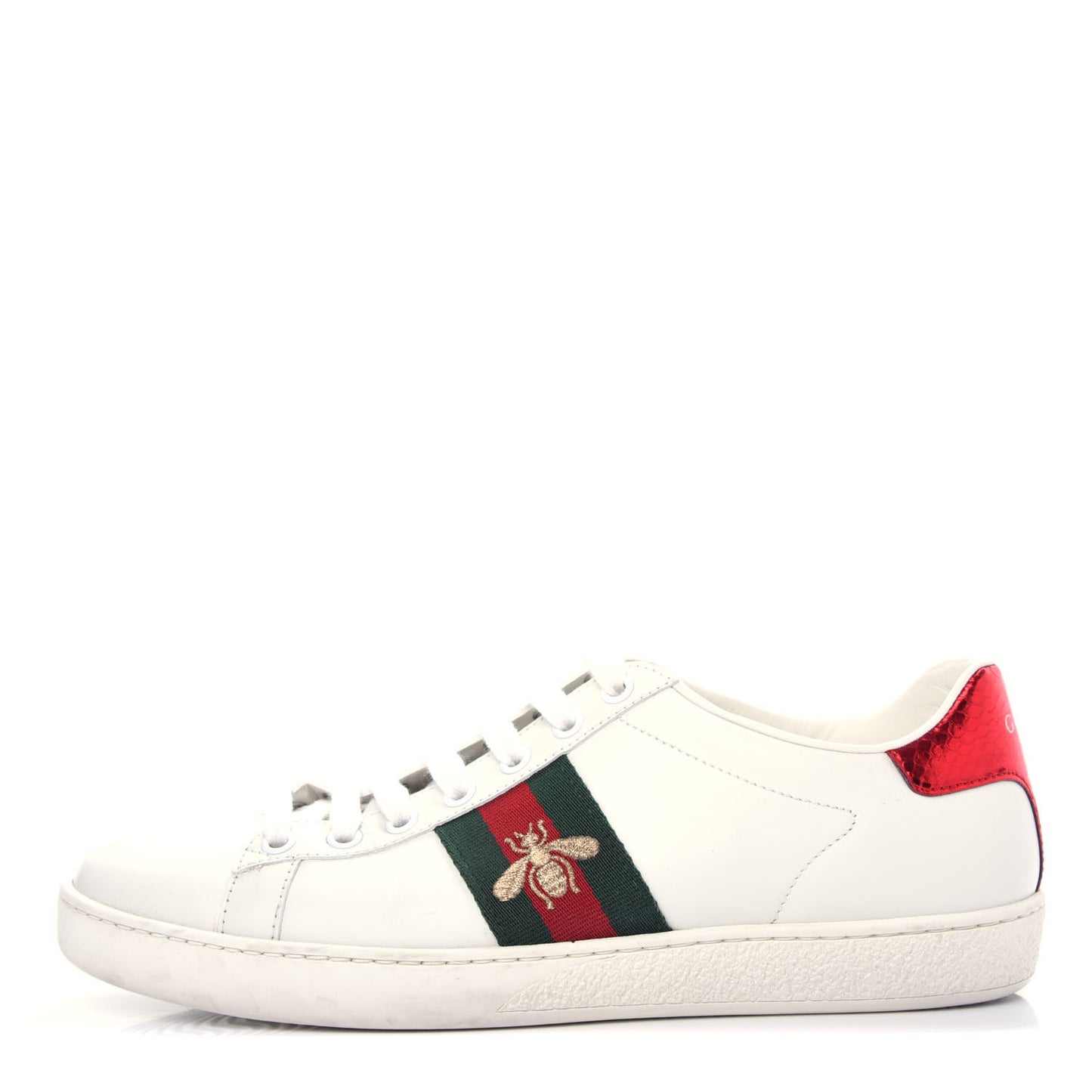Calfskin Ayers Bee Embroidered Womens Ace Sneakers 38 White Green