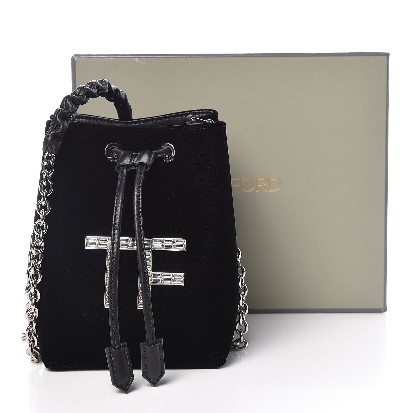 Velvet Crystal Mini TF Bucket Bag Black