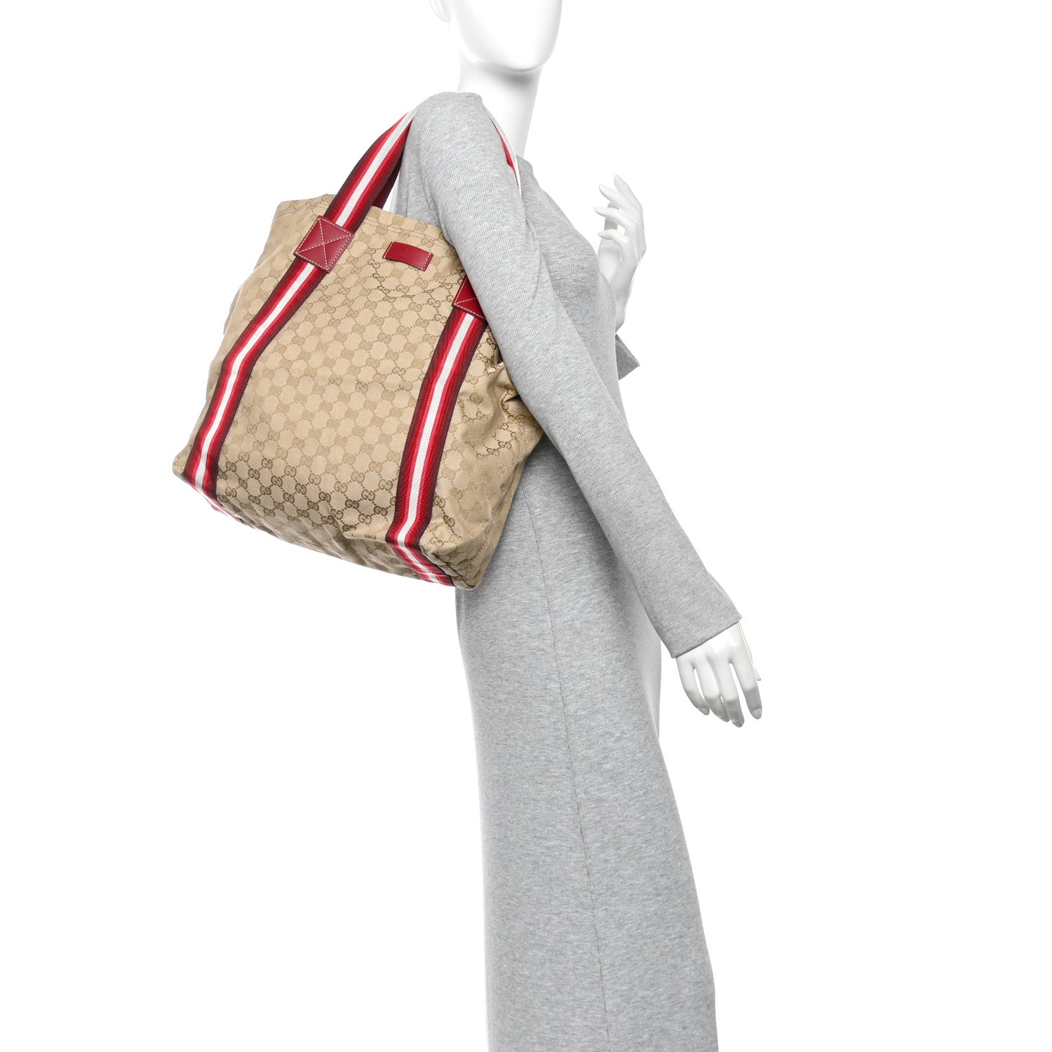 Gucci GG Monogram Medium Web Handle Vertical Tote Red 2 of 10