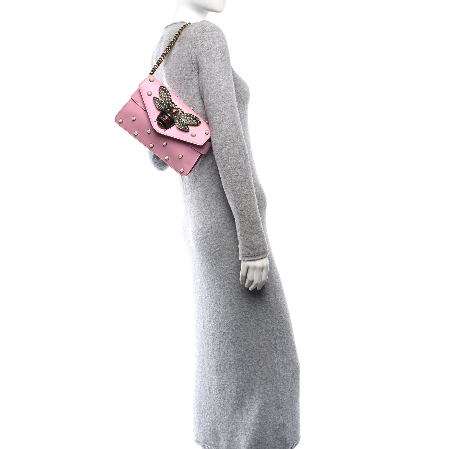 Gucci Nappa Pearl Studded Mini Queen Margaret Broadway Shoulder Bag Sugar Pink 2 of 10