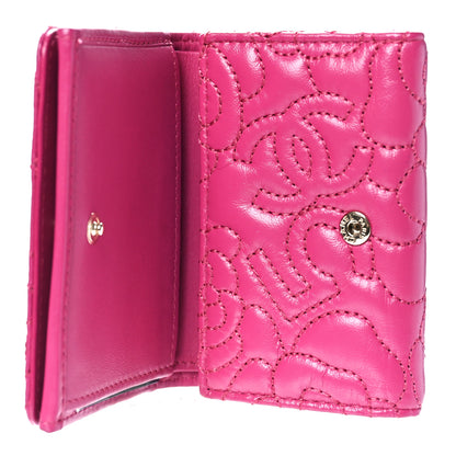 Chanel Lambskin Camellia Embossed Compact Wallet Fuchsia 5 of 10