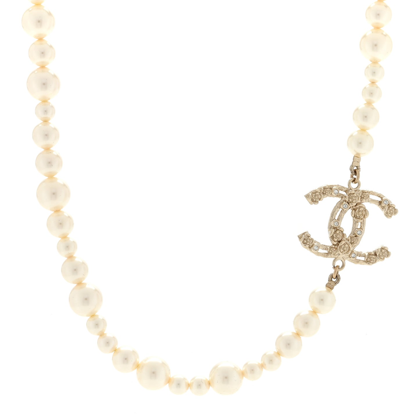 Pearl Crystal CC Camellia Short Necklace Gold