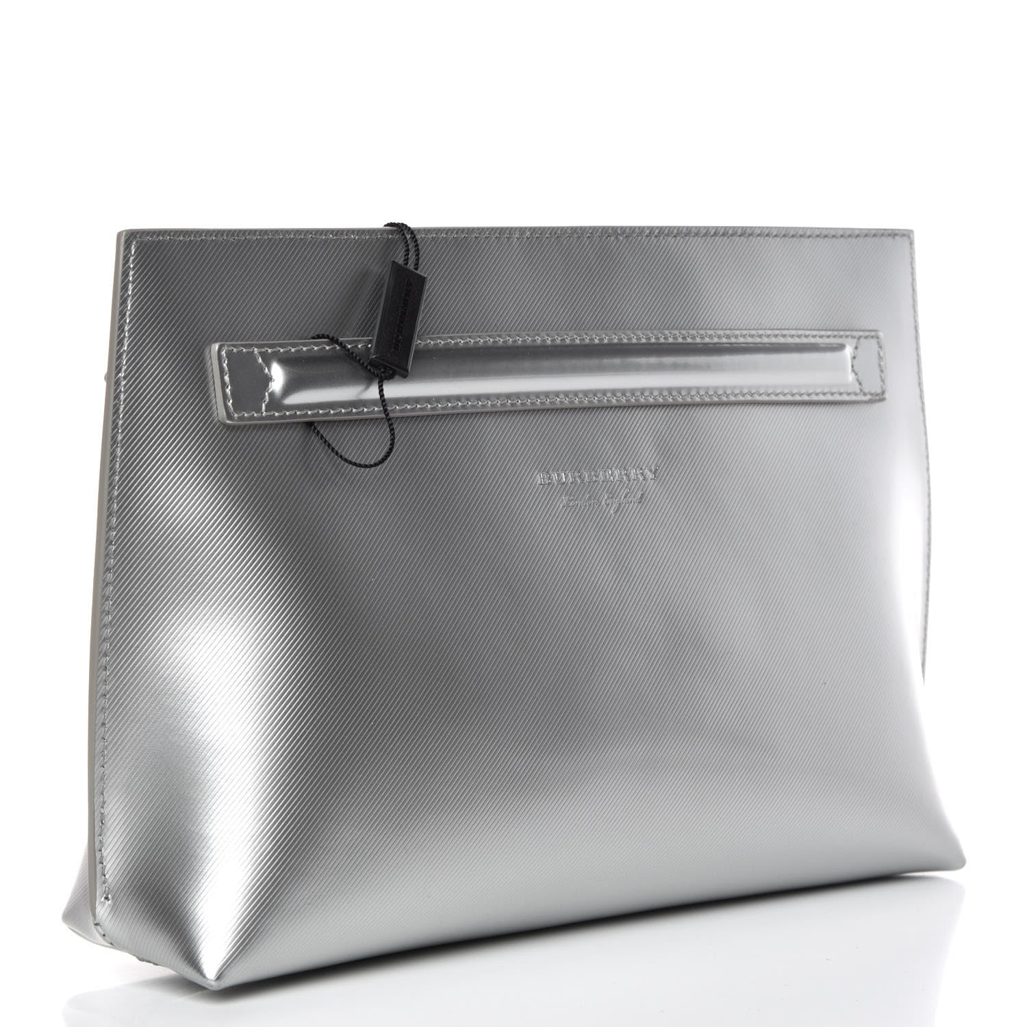 Burberry Metallic Trench Calfskin Medium Zip Lock Pouch Silver 3 of 10