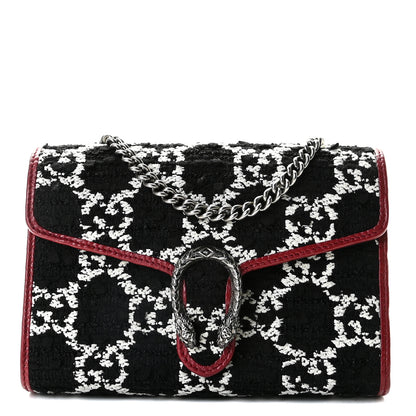 Gucci Tweed GG Monogram Mini Dionysus Chain Wallet Black White Romantic Cherry 1 of 9