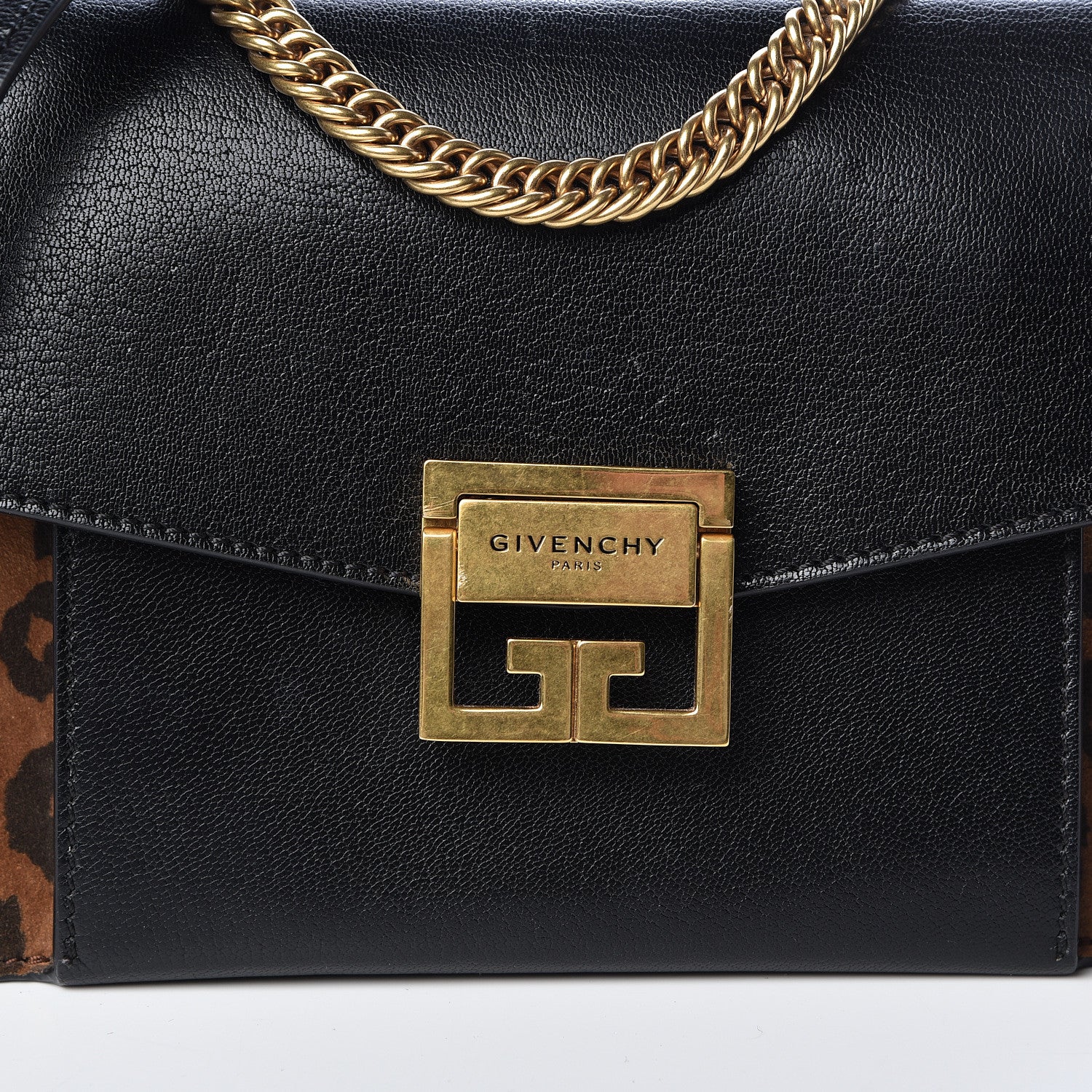 Givenchy Calfskin Suede Leopard Print Small GV3 Shoulder Bag Black Chestnut 7 of 10