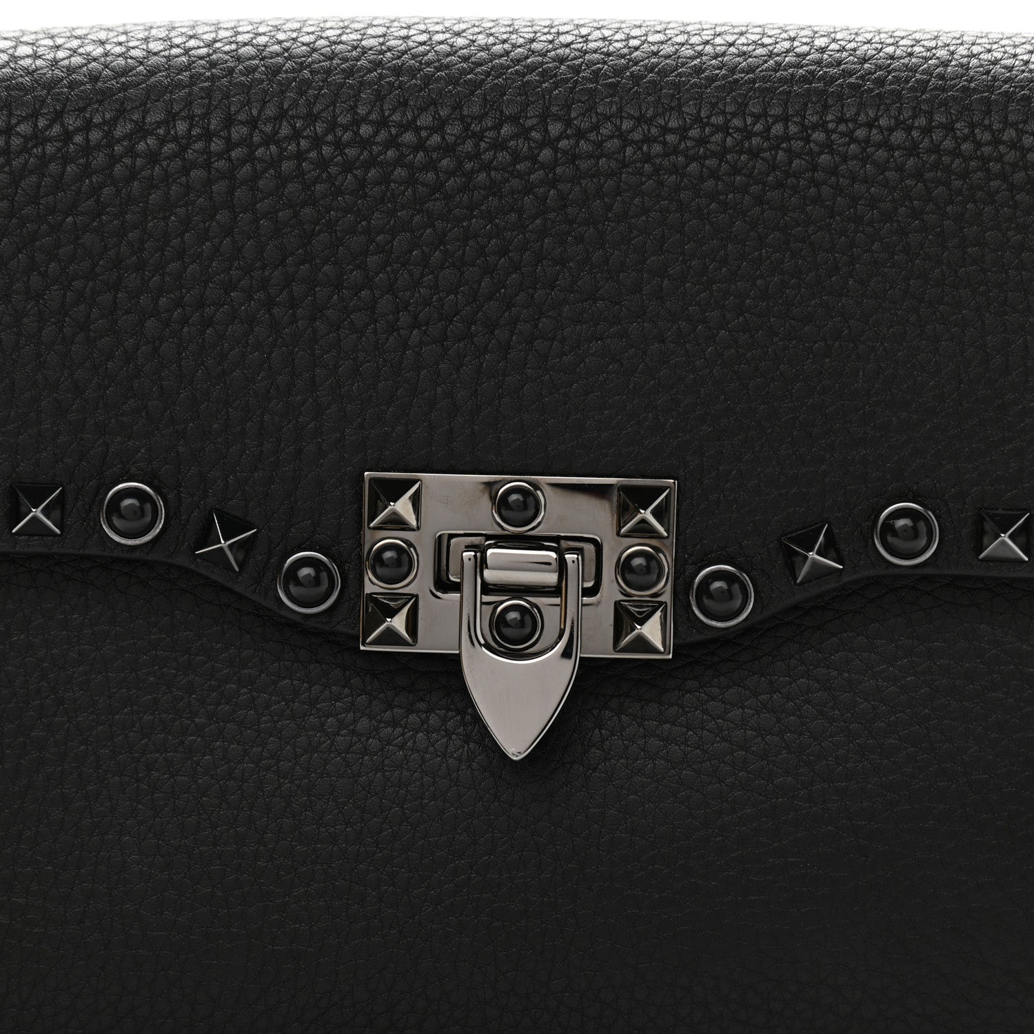 Valentino Garavani Pebbled Calfskin Onyx Medium Rockstud Rolling Flap Saddle Bag Black 9 of 11