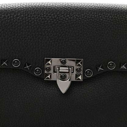Valentino Garavani Pebbled Calfskin Onyx Medium Rockstud Rolling Flap Saddle Bag Black 9 of 11