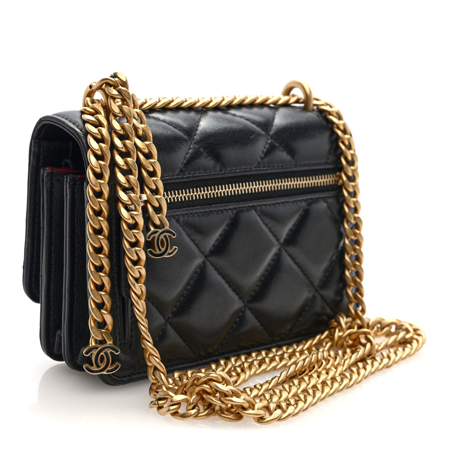 Chanel Lambskin Enamel Quilted Pending CC Clutch With Chain Black 3 of 10