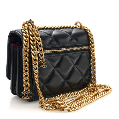 Chanel Lambskin Enamel Quilted Pending CC Clutch With Chain Black 3 of 10