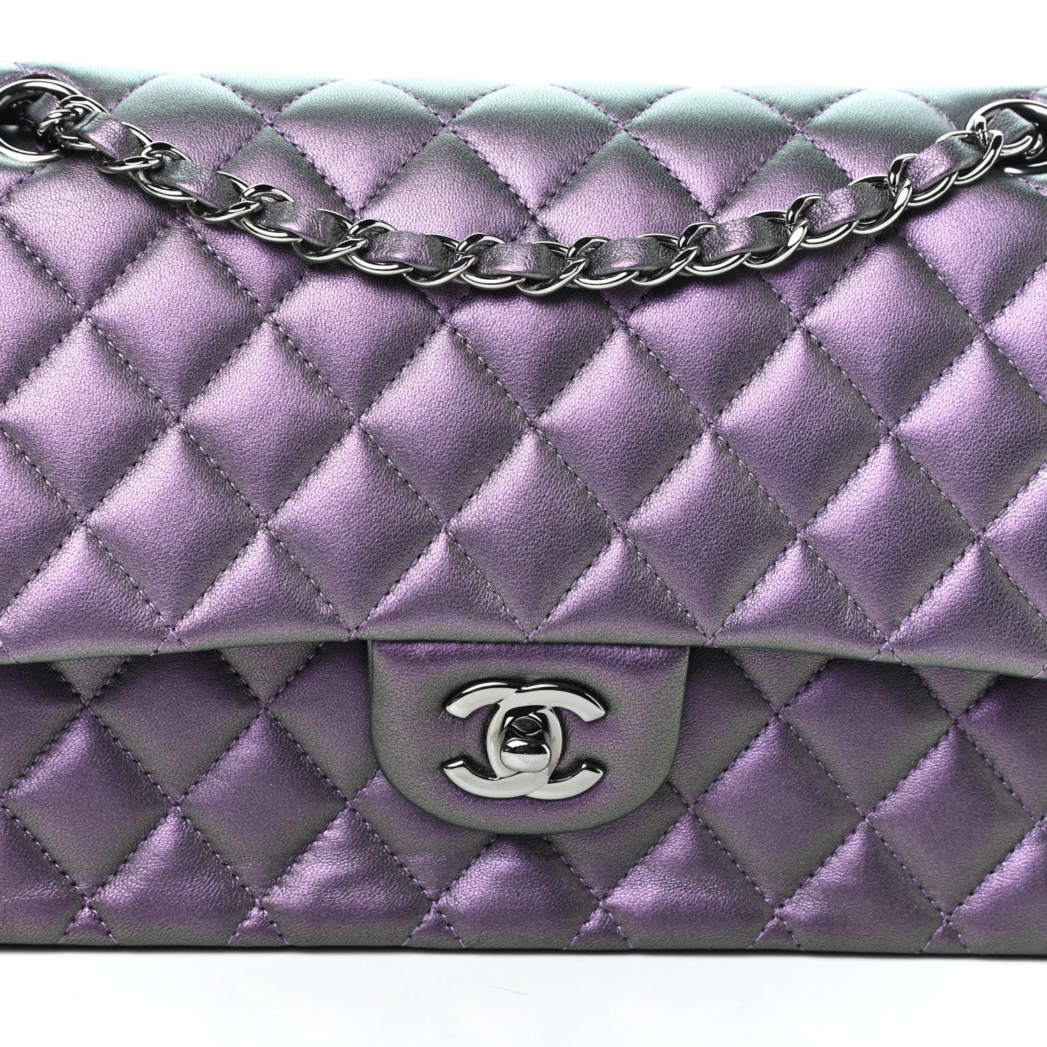 Chanel Iridescent Lambskin Quilted Medium Double Flap Dark Purple 8 of 10