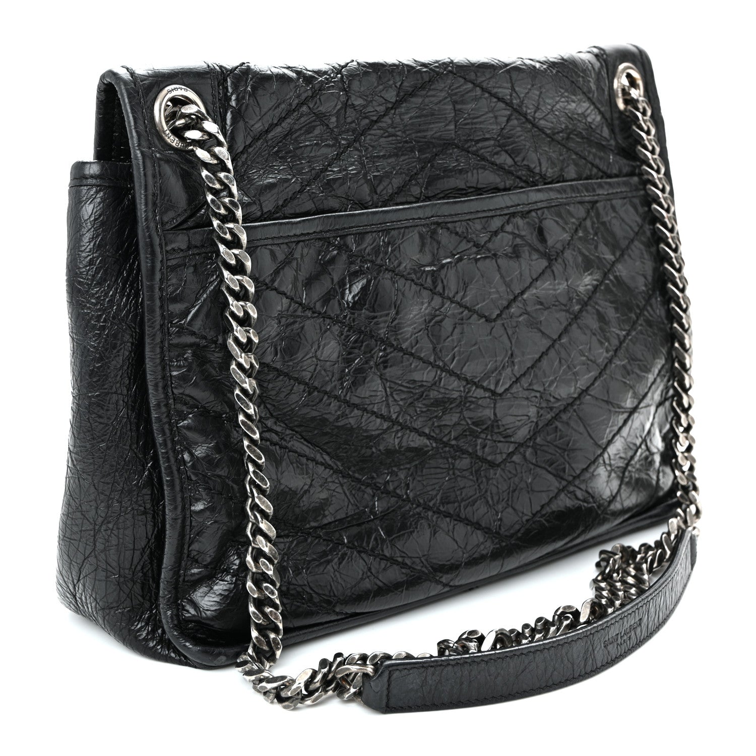 Saint Laurent Crinkled Calfskin Matelasse Monogram Medium Niki Chain Satchel Black 3 of 10
