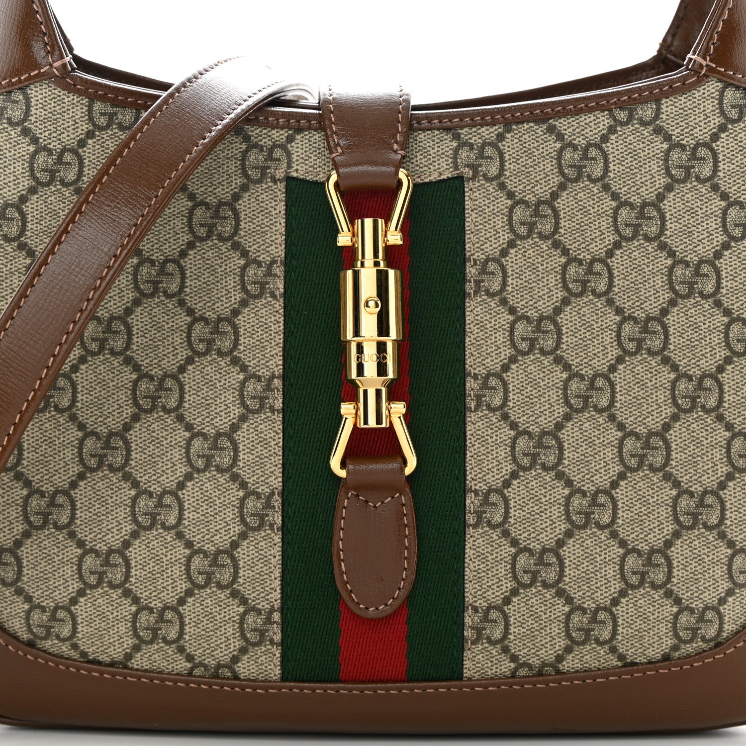 Gucci GG Supreme Monogram Azalea Calfskin Web Small Jackie 1961 Hobo Beige Ebony Brown Sugar 8 of 12