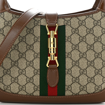 Gucci GG Supreme Monogram Azalea Calfskin Web Small Jackie 1961 Hobo Beige Ebony Brown Sugar 8 of 12
