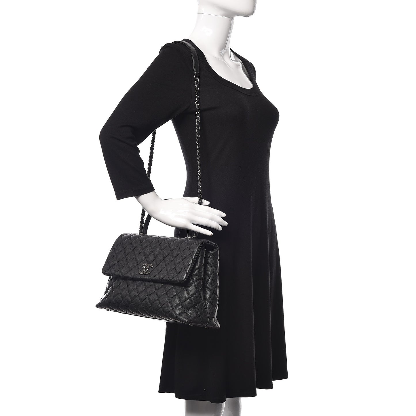 Caviar Quilted Medium Coco Handle Flap Black