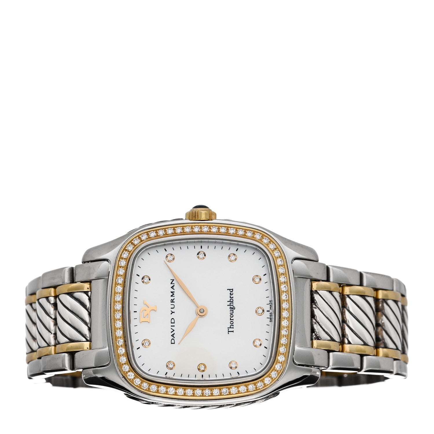 David Yurman Stainless Steel 18K Yellow Gold Diamond Bezel Mother of Pearl 25mm Thoroughbred Quartz Watch 2 of 5