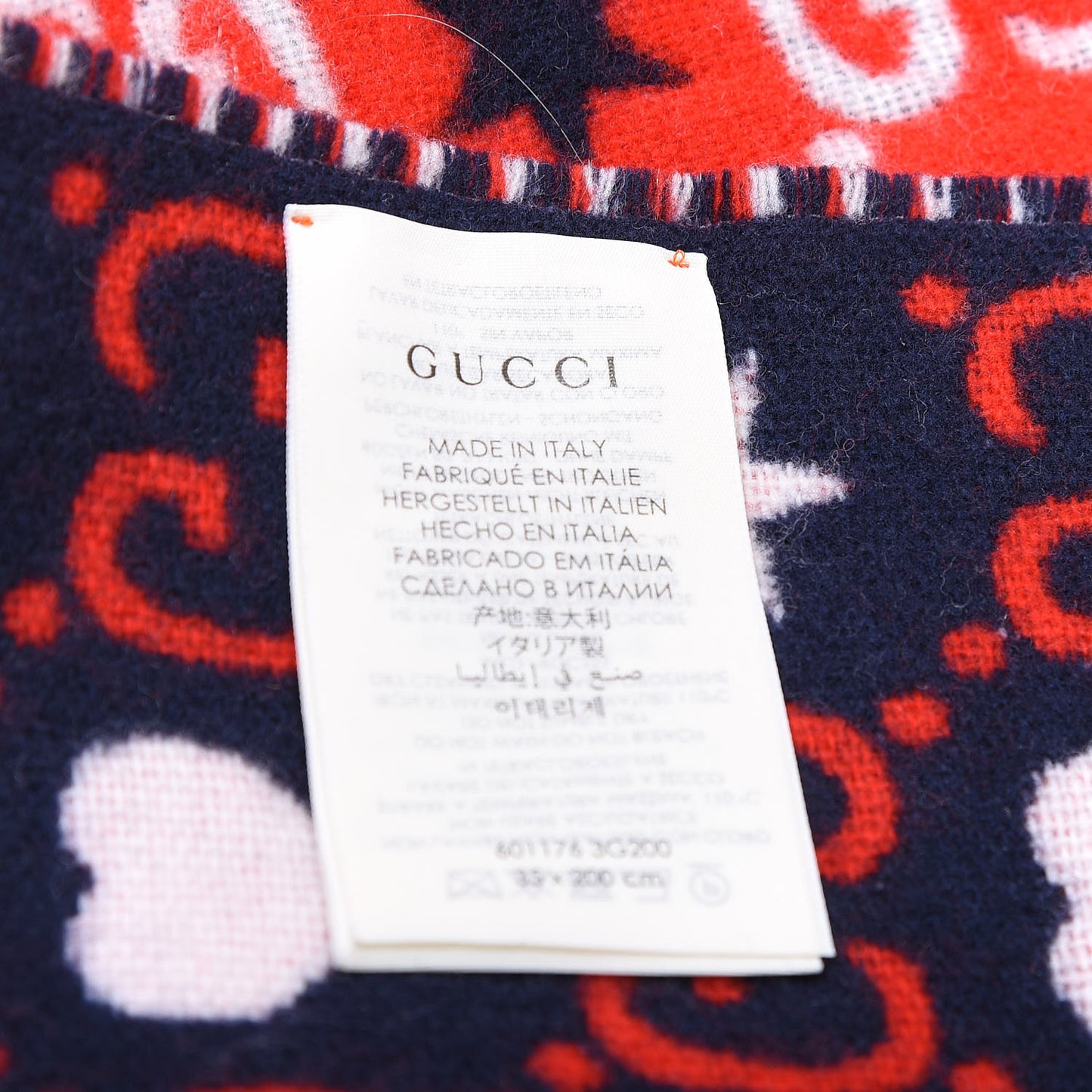 Wool Jacquard GG Monogram Hearts Scarf Red Blue