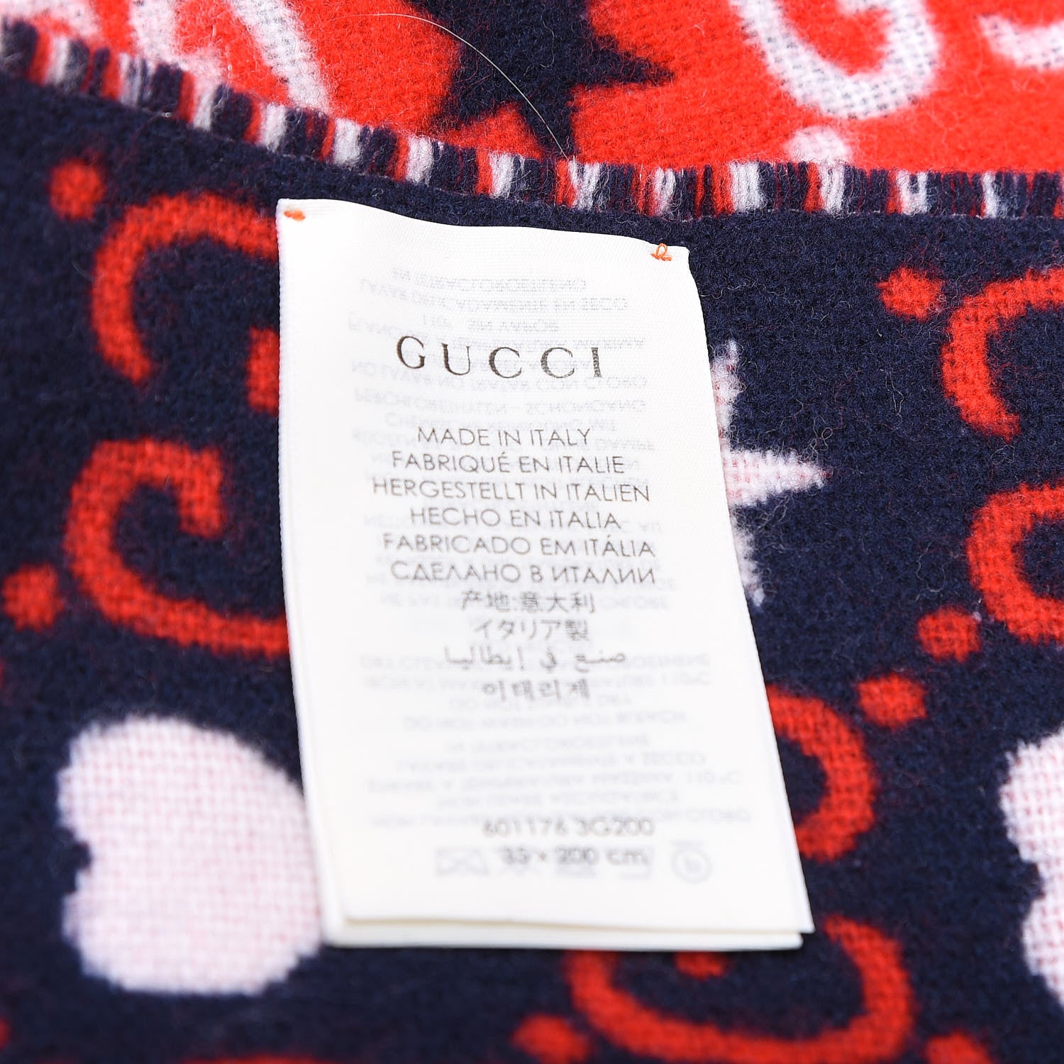 Gucci Wool Jacquard GG Monogram Hearts Scarf Red Blue 3 of 4