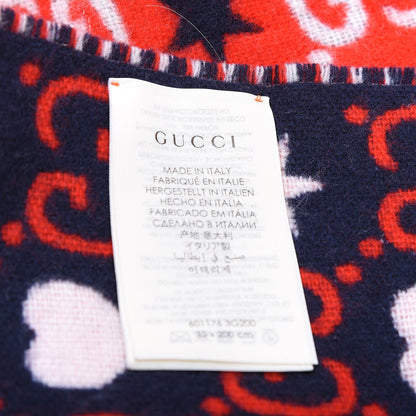 Gucci Wool Jacquard GG Monogram Hearts Scarf Red Blue 3 of 4