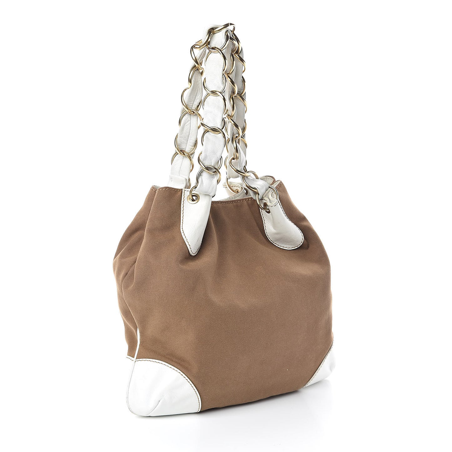 Canvas Calfskin CC Tote Brown White