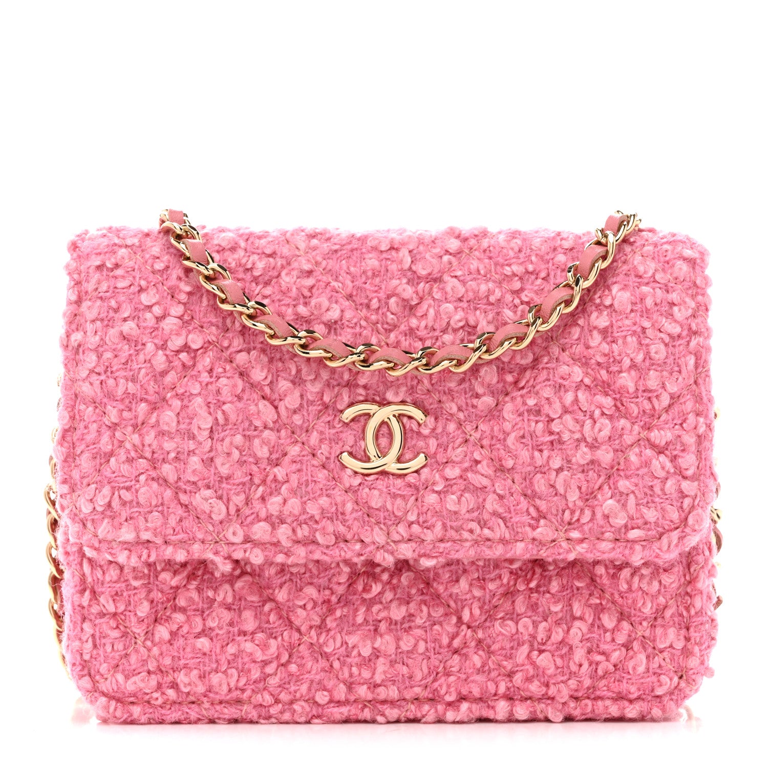 Chanel Tweed Quilted Flap Chain Waist Bag Pink 1 of 11
