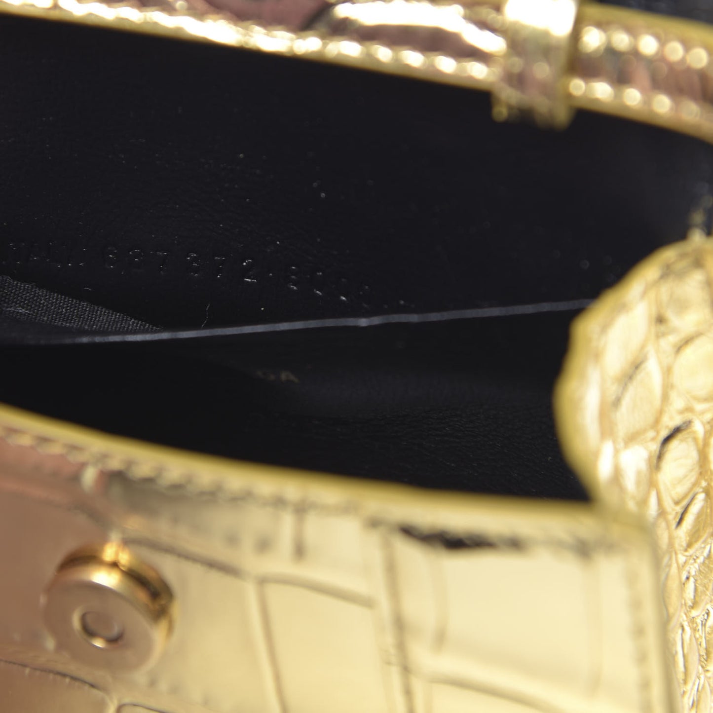 Metallic Calfskin Crocodile Embossed Hourglass Top Handle Bag Mini Gold
