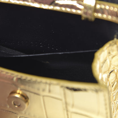 Balenciaga Metallic Calfskin Crocodile Embossed Hourglass Top Handle Bag Mini Gold 7 of 11