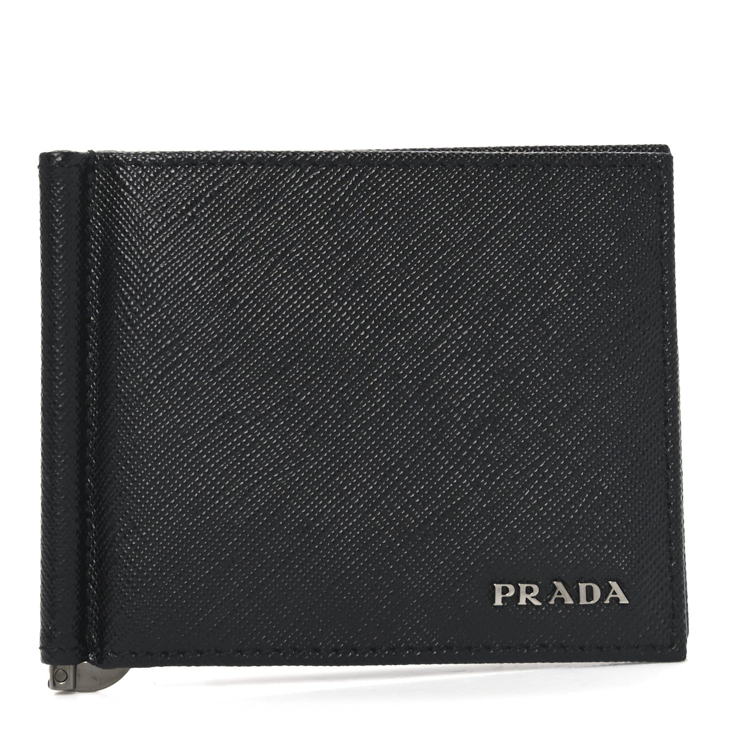 Prada Saffiano Money Clip Bi-Fold Wallet Black 1 of 7