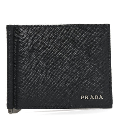 Prada Saffiano Money Clip Bi-Fold Wallet Black 1 of 7