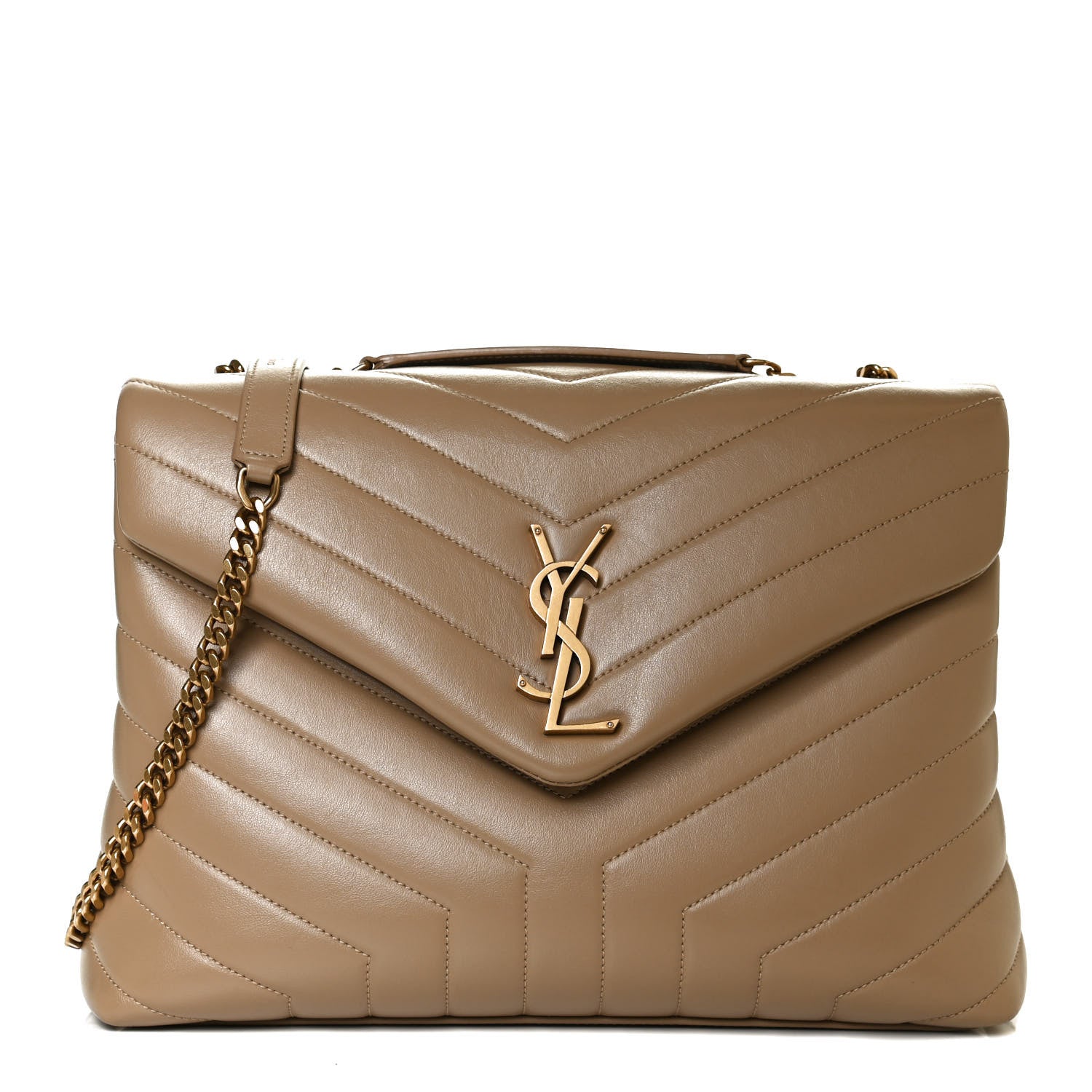 Saint Laurent Calfskin Y Quilted Monogram Medium Loulou Chain Satchel Dark Beige 1 of 13