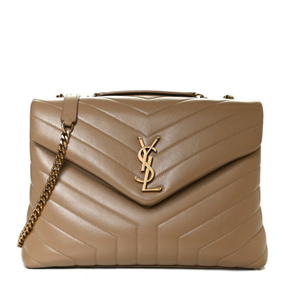 Saint Laurent Calfskin Y Quilted Monogram Medium Loulou Chain Satchel Dark Latte 1 of 13