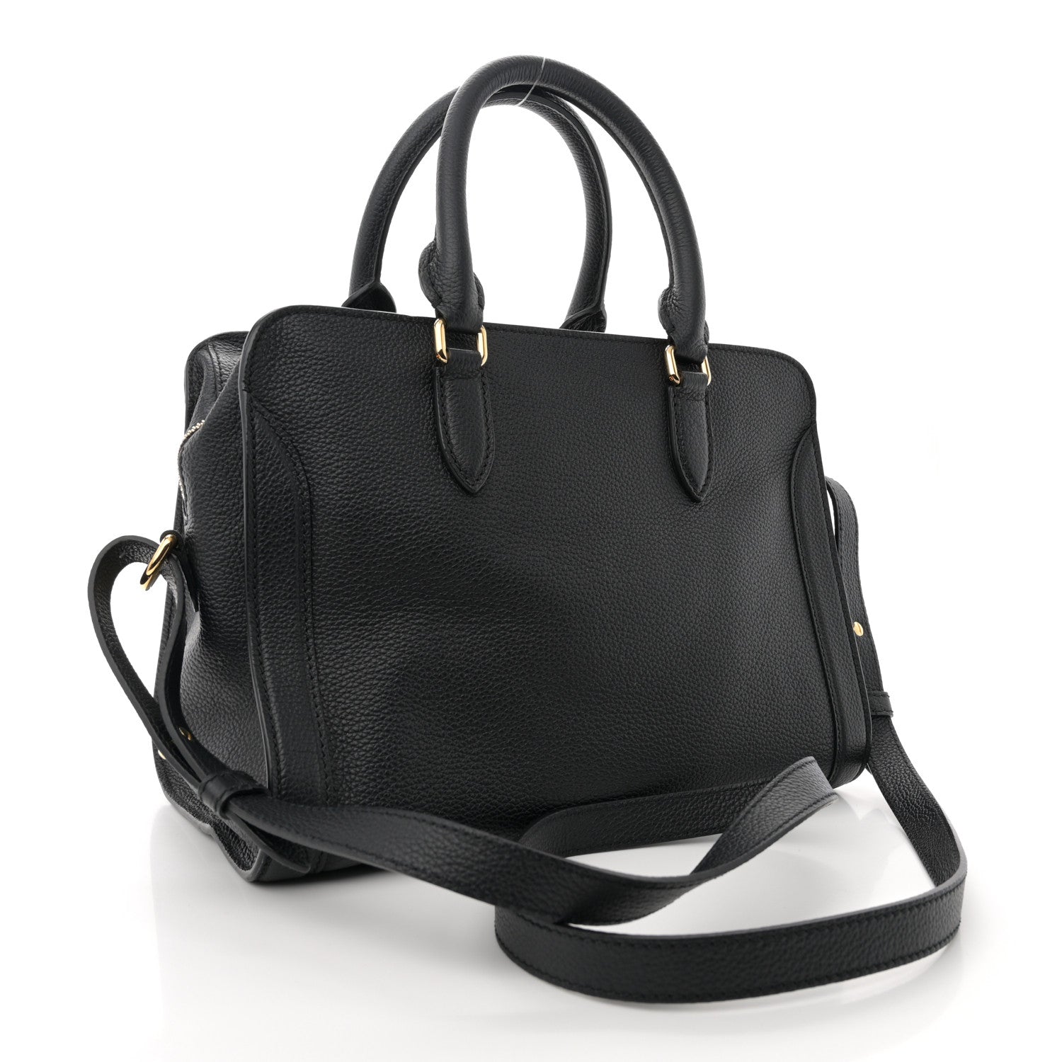 Alexander McQueen Pebbled Calfskin Small Skull Padlock Zip Around Tote Black 3 of 10