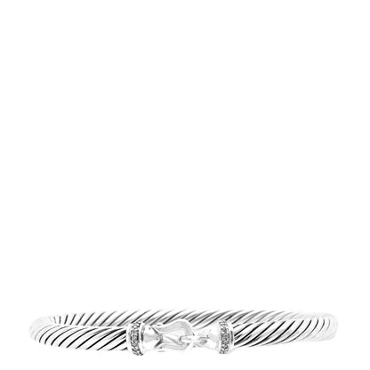 David Yurman Sterling Silver Diamond 5mm Cable Buckle Bracelet 1 of 5