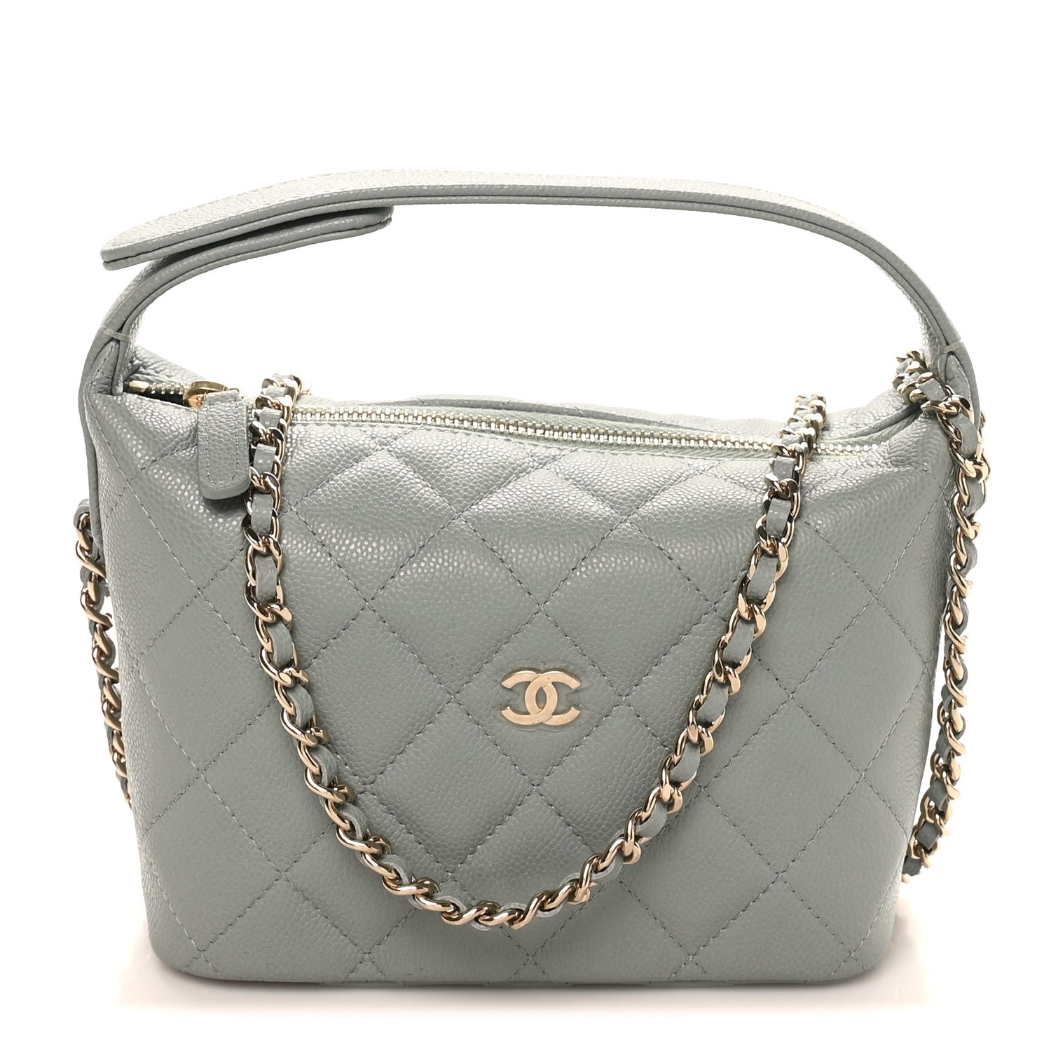 Chanel Caviar Quilted Hobo Clutch With Chain Light Green 1 of 11