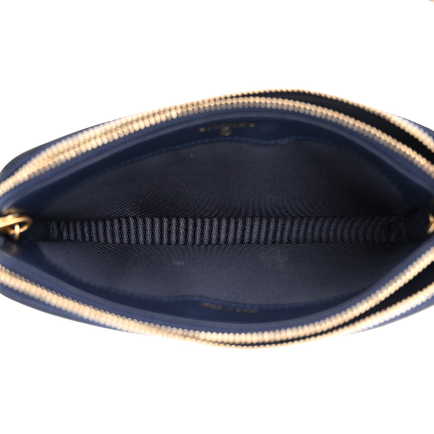 Caviar Quilted CC Filigree Clutch With Chain Navy