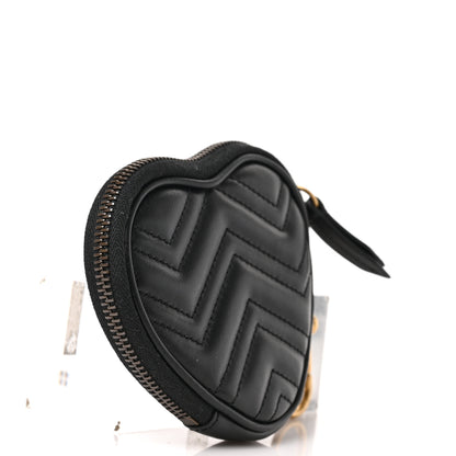 Gucci Calfskin Matelasse Chevron GG Marmont Heart Coin Purse Black 3 of 8